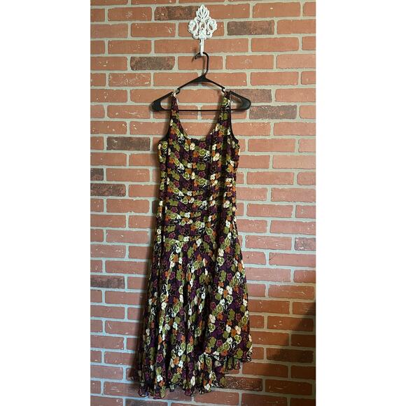 Jones New York | 1990s Sleeveless Floral Silk Tank Slip Dress - Picture 1 of 8